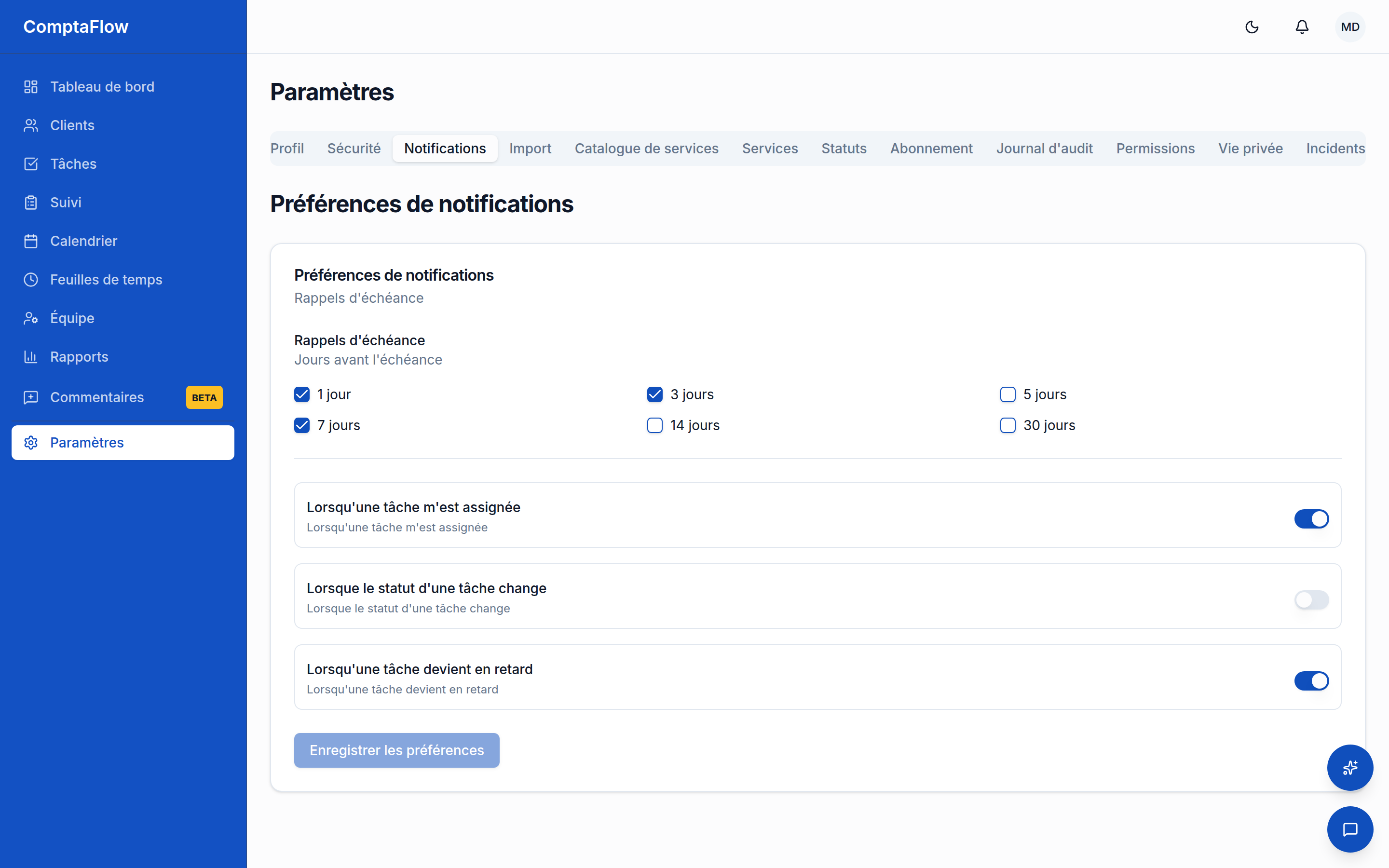 Notification settings: your reminder lead times and overdue opt-in